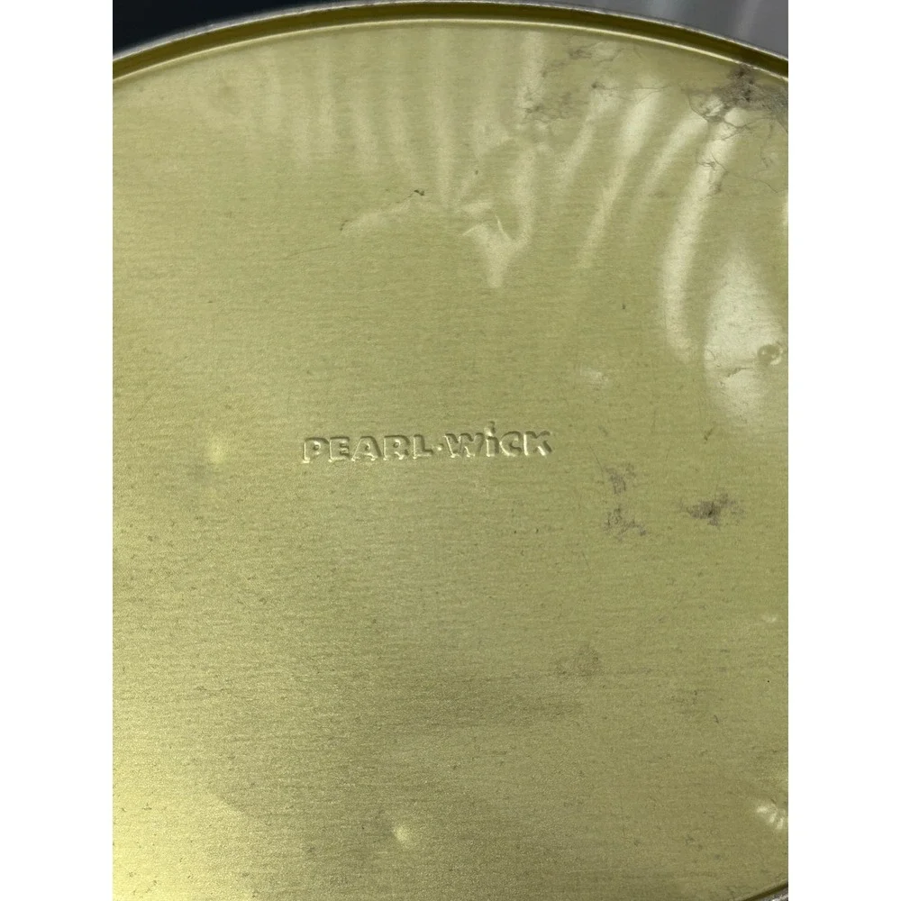 Vintage Pearl-Wick Faux Wood Grain Metal Wastebasket MCM Gold Trim Trash Can